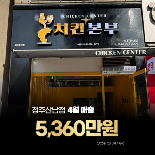 청주산남점 4월매출-5,360만원 (2025.02.28오픈)